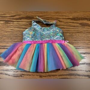 BUILD A BEAR BABW Rainbow Halter Dress Holographic Tulle Outfit Plush